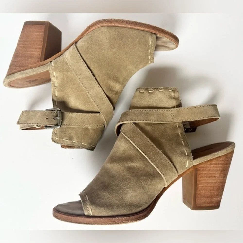 Frye‎ Dani Pickstitch Suede Peep Toe Heeled Sandals
